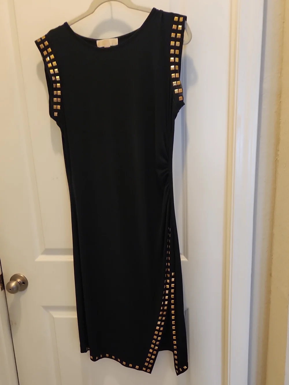 Michael Kors Dark Navy Blue Midi Dress with Gold Stud Trim